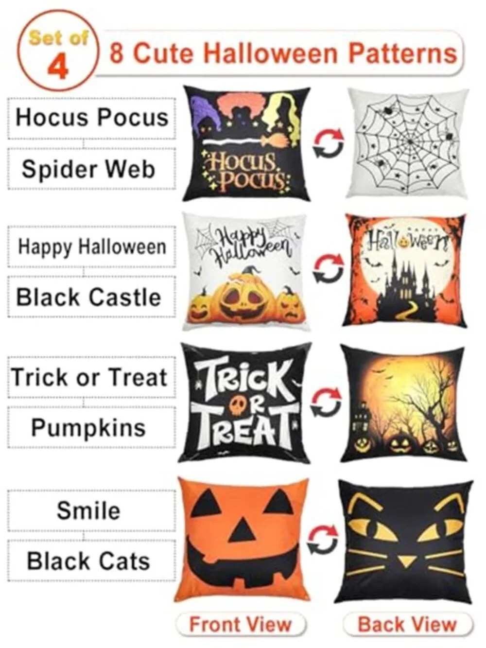 Halloween Decorations Set Of 4 Double-Sided Print Pillow Covers 18